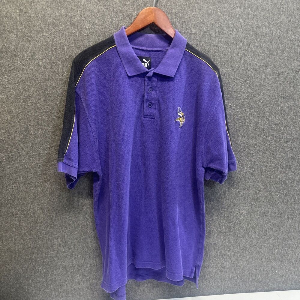 Minnesota Vikings Vintage Puma Polo Shirt 100% Cotton Size Men’s Large